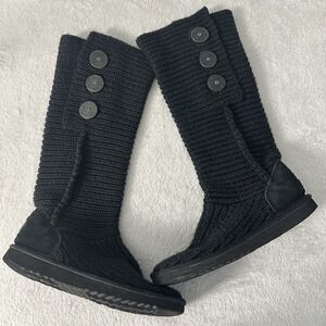 UGG Australia Tall Knit Cardy Boots 5819 Black Sheepskin Women's EU 38 US 7